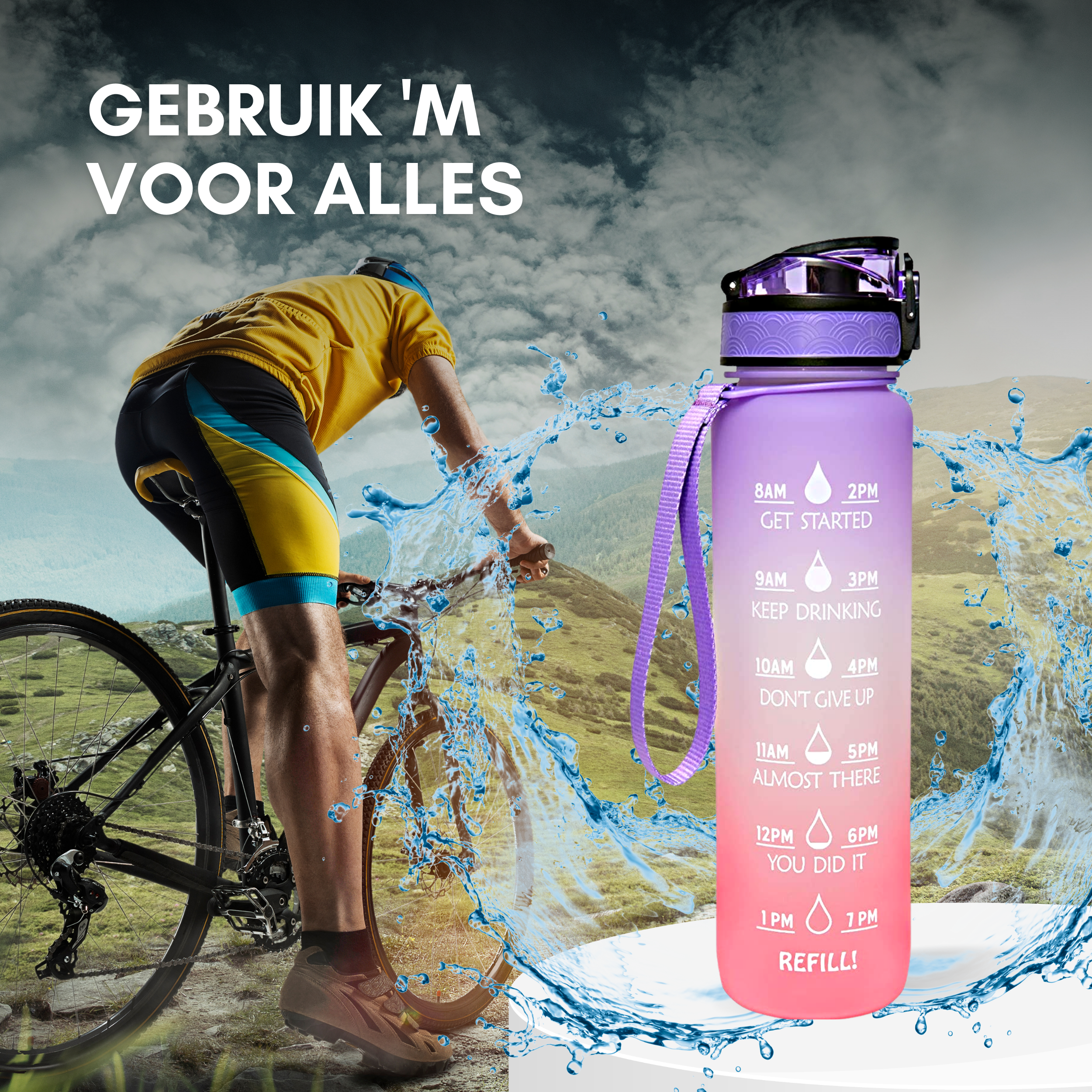 Motivatie Waterfles met tijdsmarkering