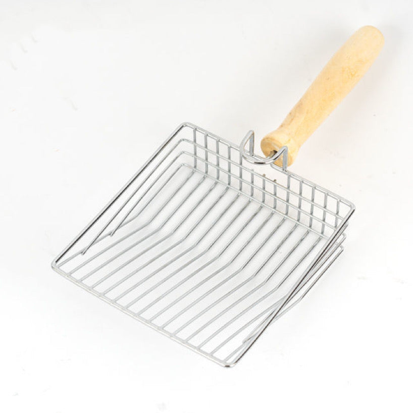 Steel Silver Cat Litter Scoop Large with Wooden Handle