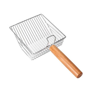 Steel Silver Cat Litter Scoop Large with Wooden Handle